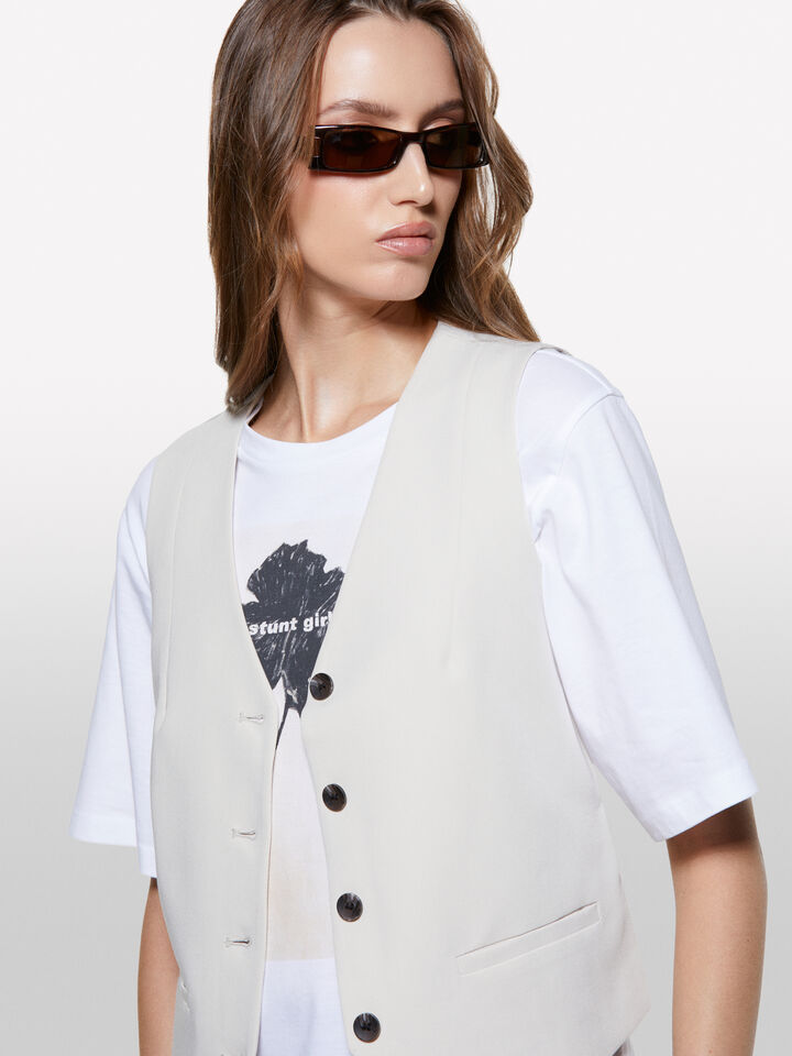 Beige slim fit vest - women's vests and sleeveless jackets - Beige | Sisley image number 4